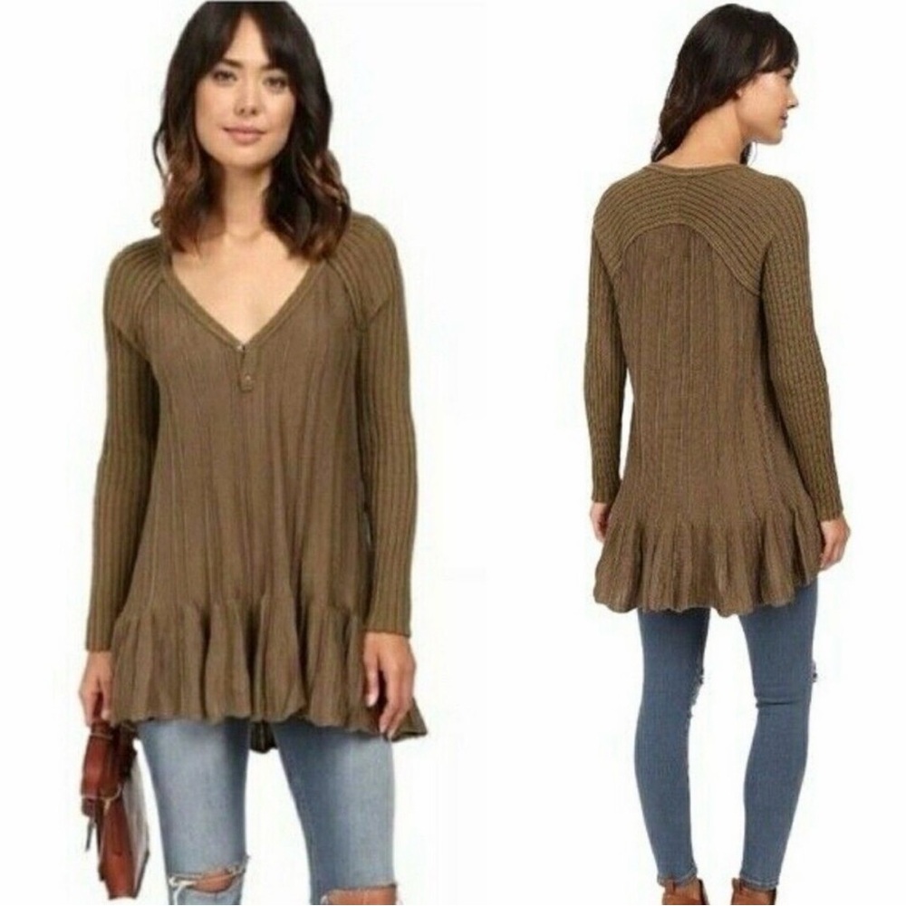 Free People Ribs and Ruffles Olive Green Tunic - Picture 6 of 6